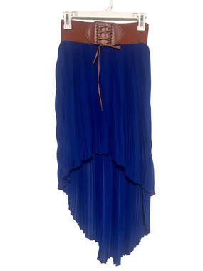 B.B Couture Skirt Women’s Large Royal Blue Boho Festival Western Hi Low Belted